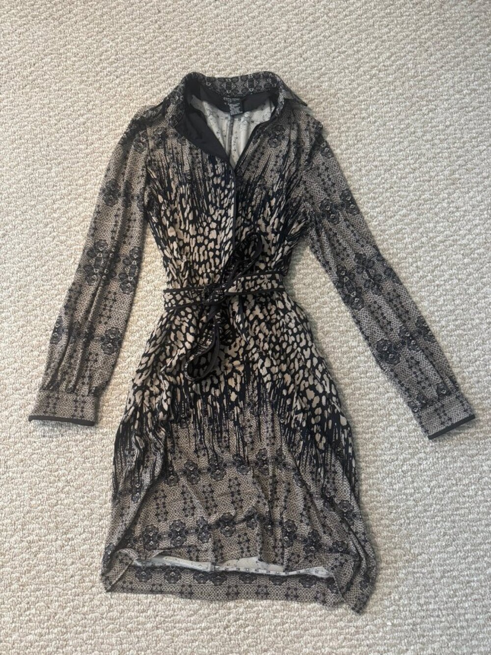 Etcetera Lace and Animal Print Belted Shirt Dress